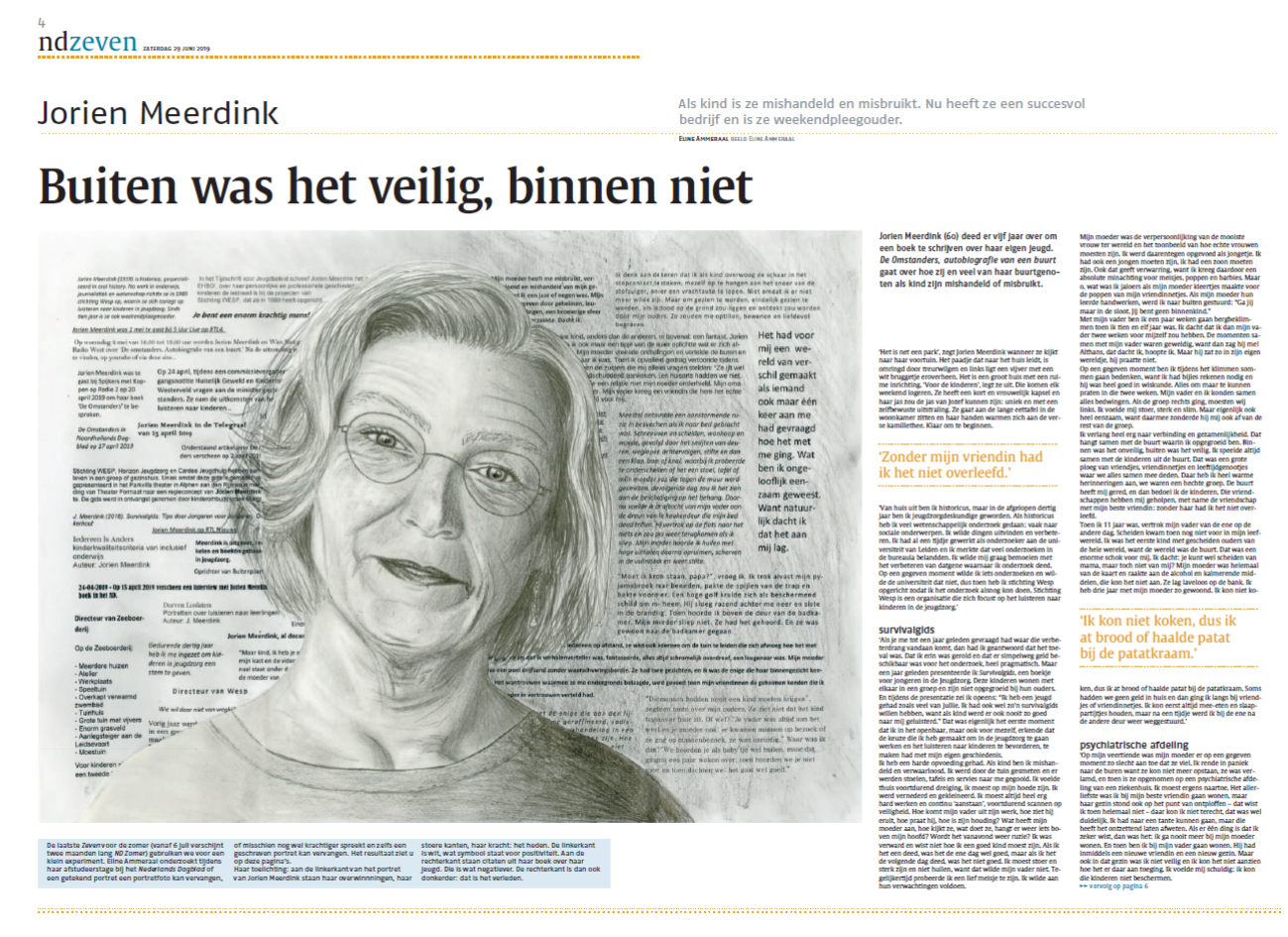 Artikel Jorien Meedink 'Buiten was het veilig, binnen niet' Nederlands Dagblad 29 juni 2019